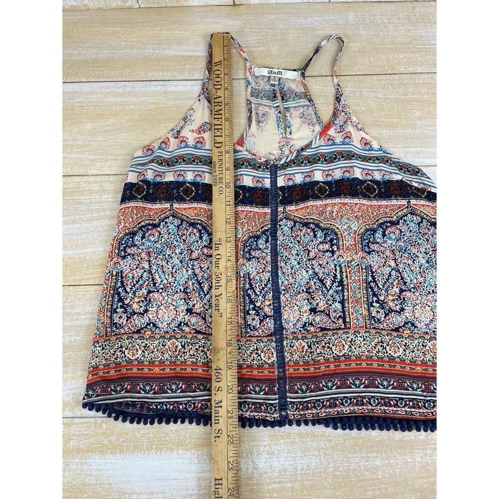 AnM Size Small Peasant Boho Cami Top Open Back Fringe Trim - Picture 10 of 11